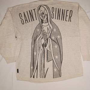 #1033 NWT Spirit Jersey Saint Sinner Skeleton Sweater
